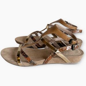Eileen Fisher Strappy Snakeskin Gold and Leather Sandals Sz 8.5